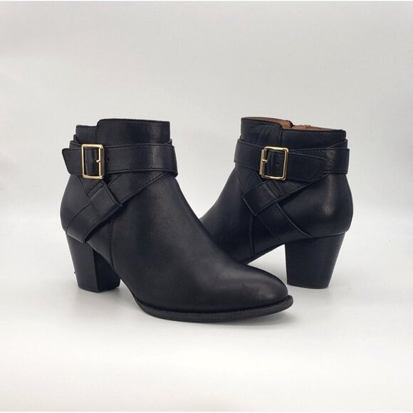 VIONIC Women 7 Black Leather Trinity Arch Support Comfort Ankle Moto Buckle Boot - Picture 2 of 16